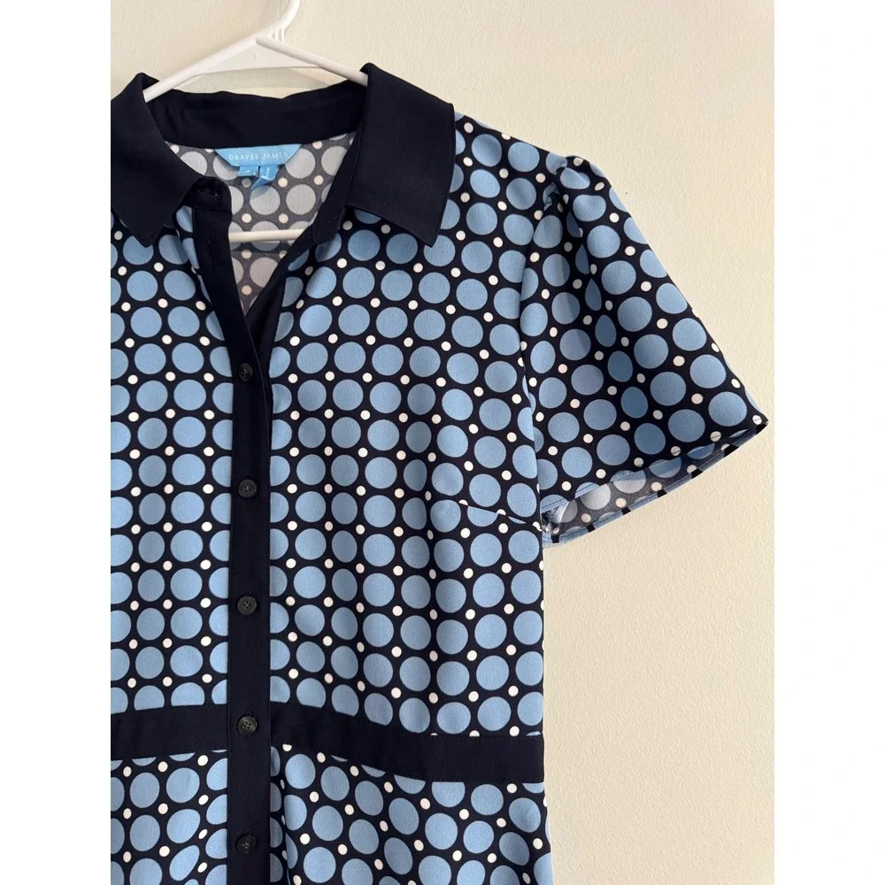 Southern Draper James Polka Dot Dress Womens 4 Blue Button Front Puff Sleeve - Picture 3 of 4